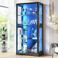 Black Tall RGB Light Glass Display Curio Cabinet