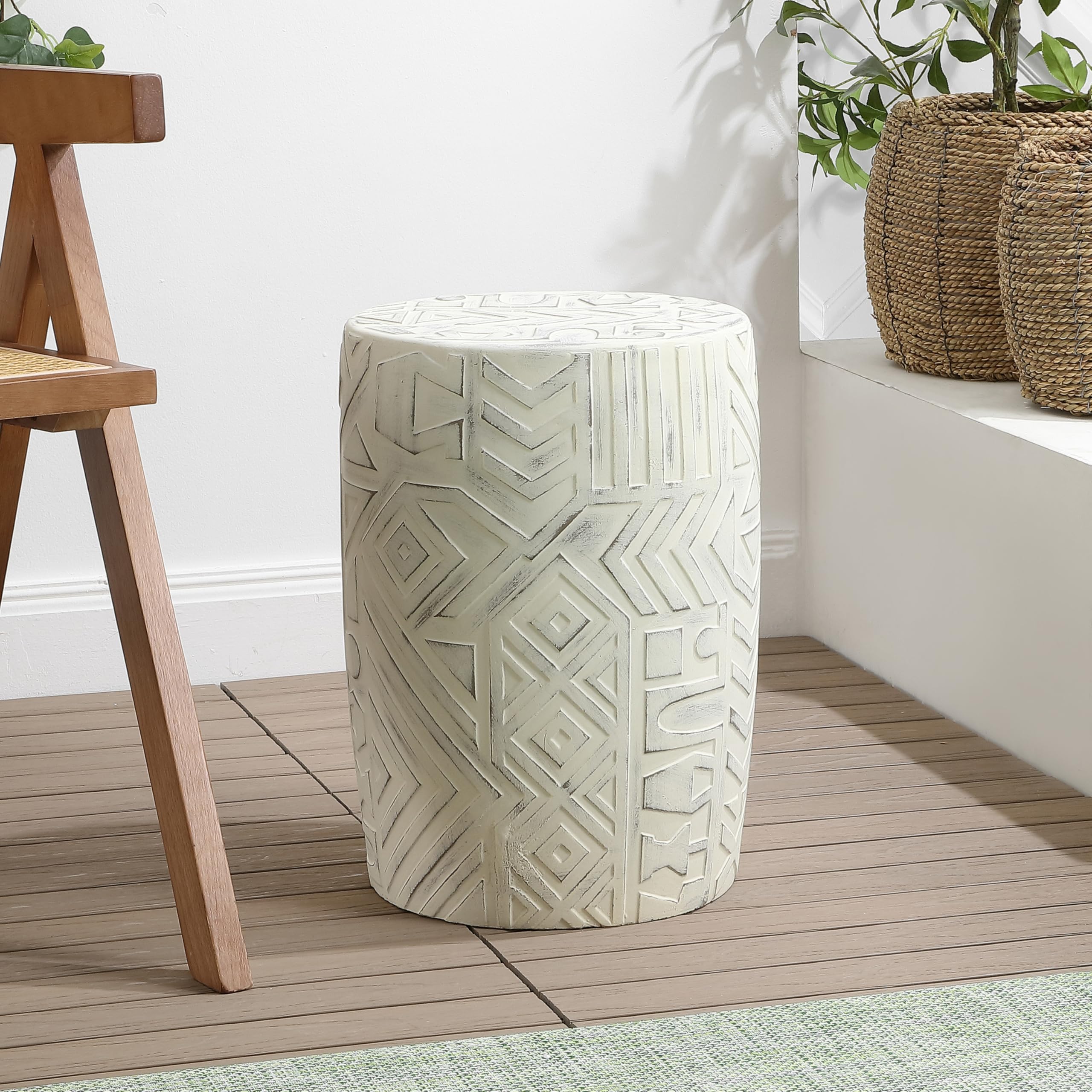 Distressed Geometric Concrete Indoor Outdoor Stool
