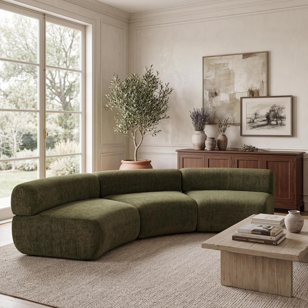 Green Compressed Foam Curved Cloud Modular Sofa