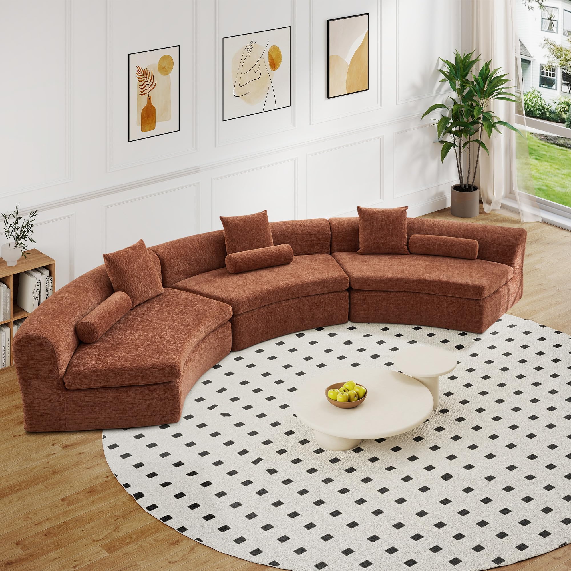 Orange Chenille Curved Modular Cloud Sectional Sofa