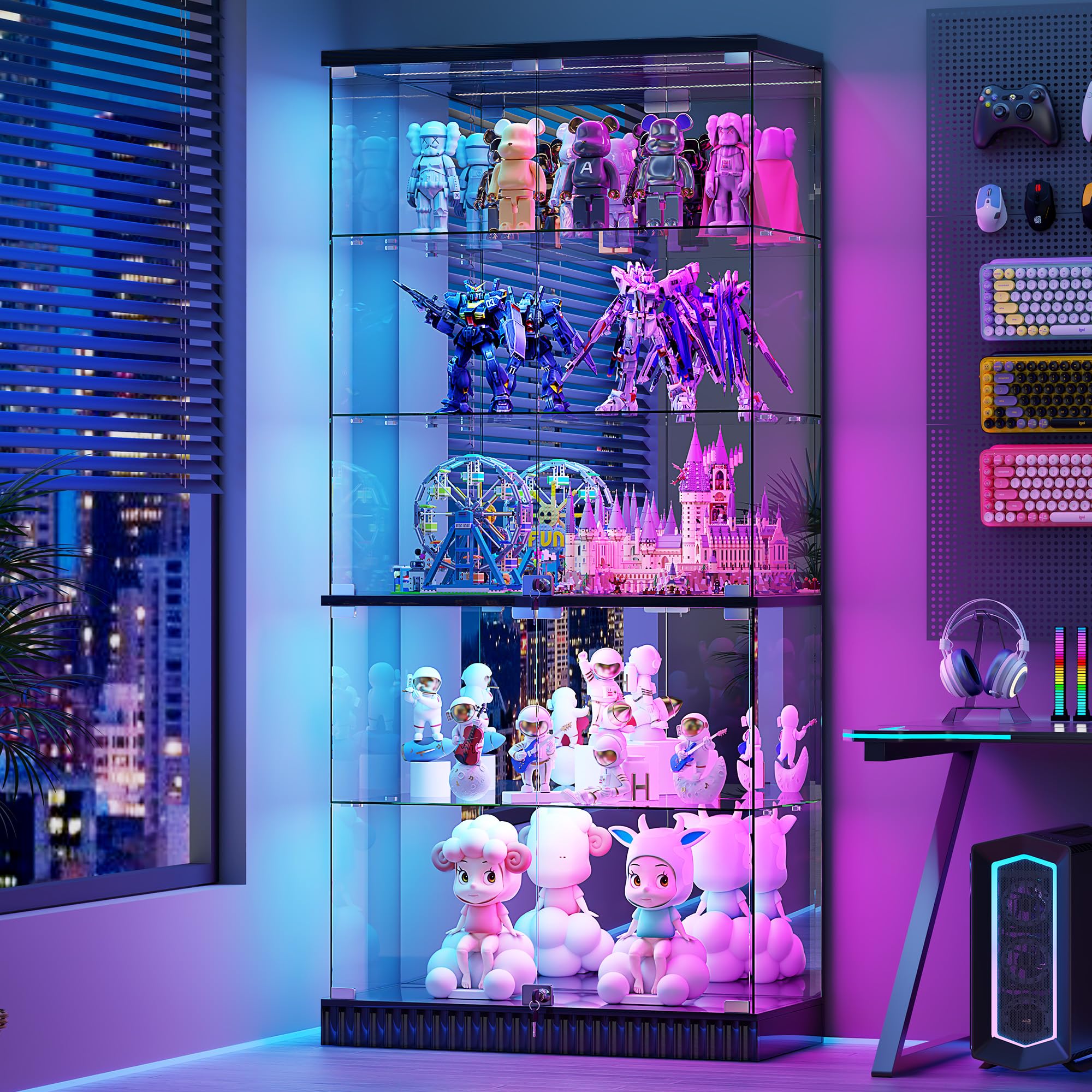 Black Frameless RGB Lockable Glass Display Cabinet