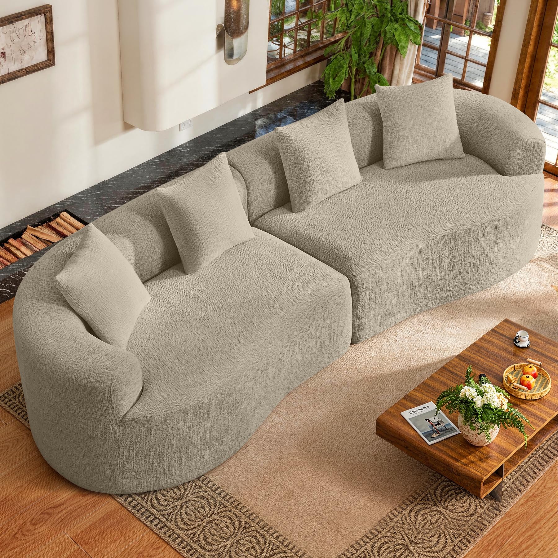 Black Boneless Deep Seat Curved Cloud Modular Sofa