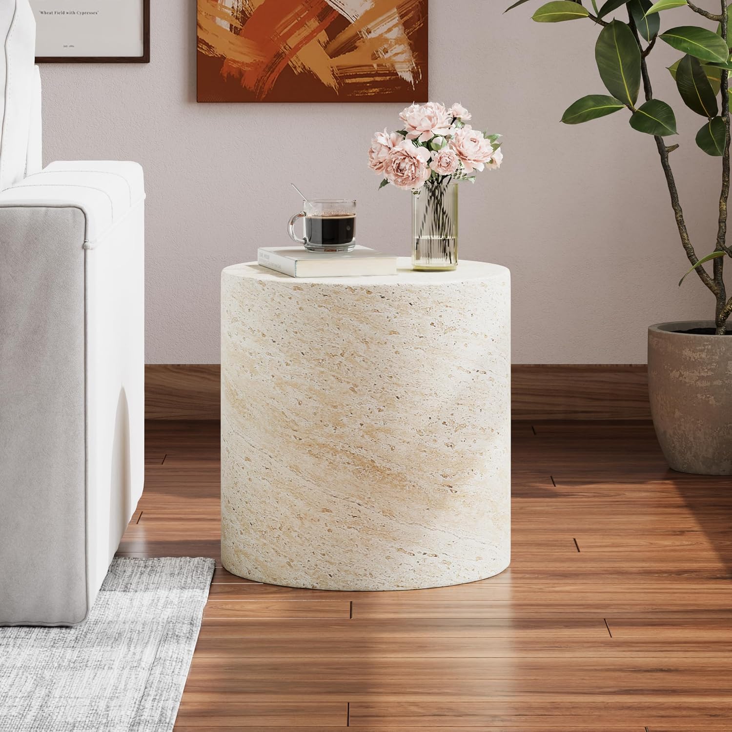 Travertine Lightweight Concrete Round Garden Stool