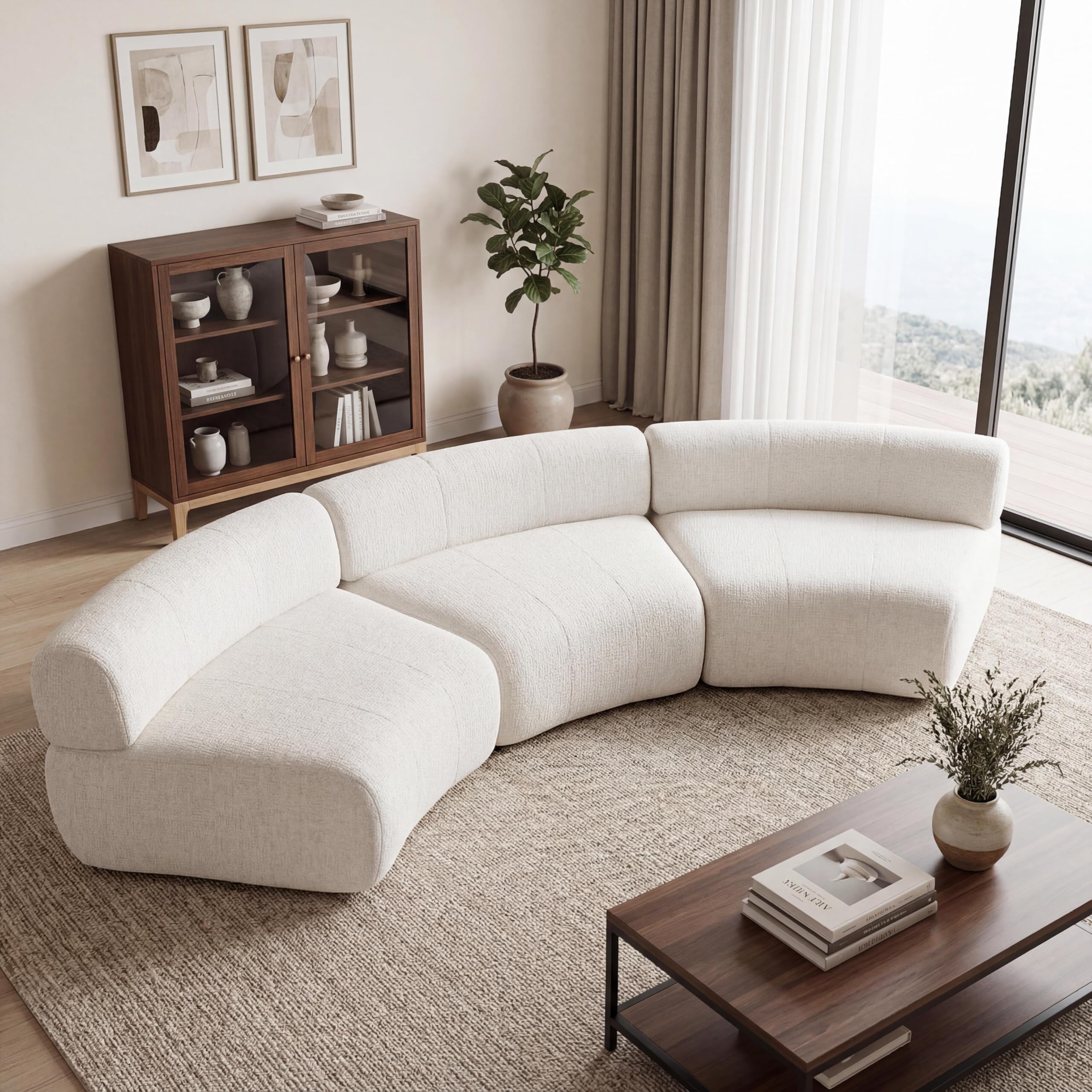 Green Compressed Foam Curved Cloud Modular Sofa