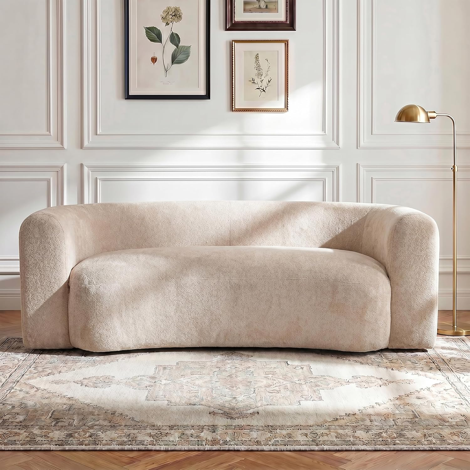 Almond Chenille Curved Cloud Modular Sleeper Sofa