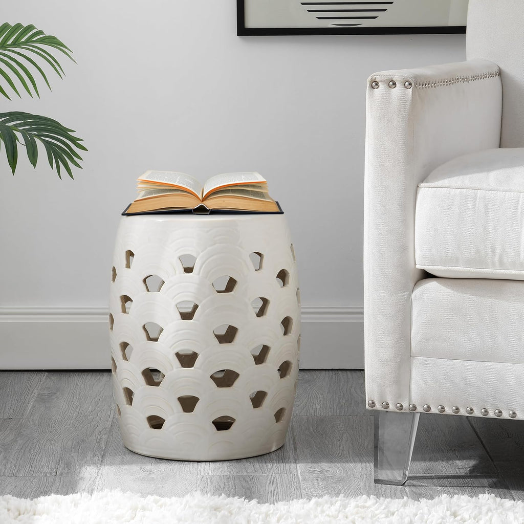 Cream Decorative Ceramic Multi-Use Garden Stool