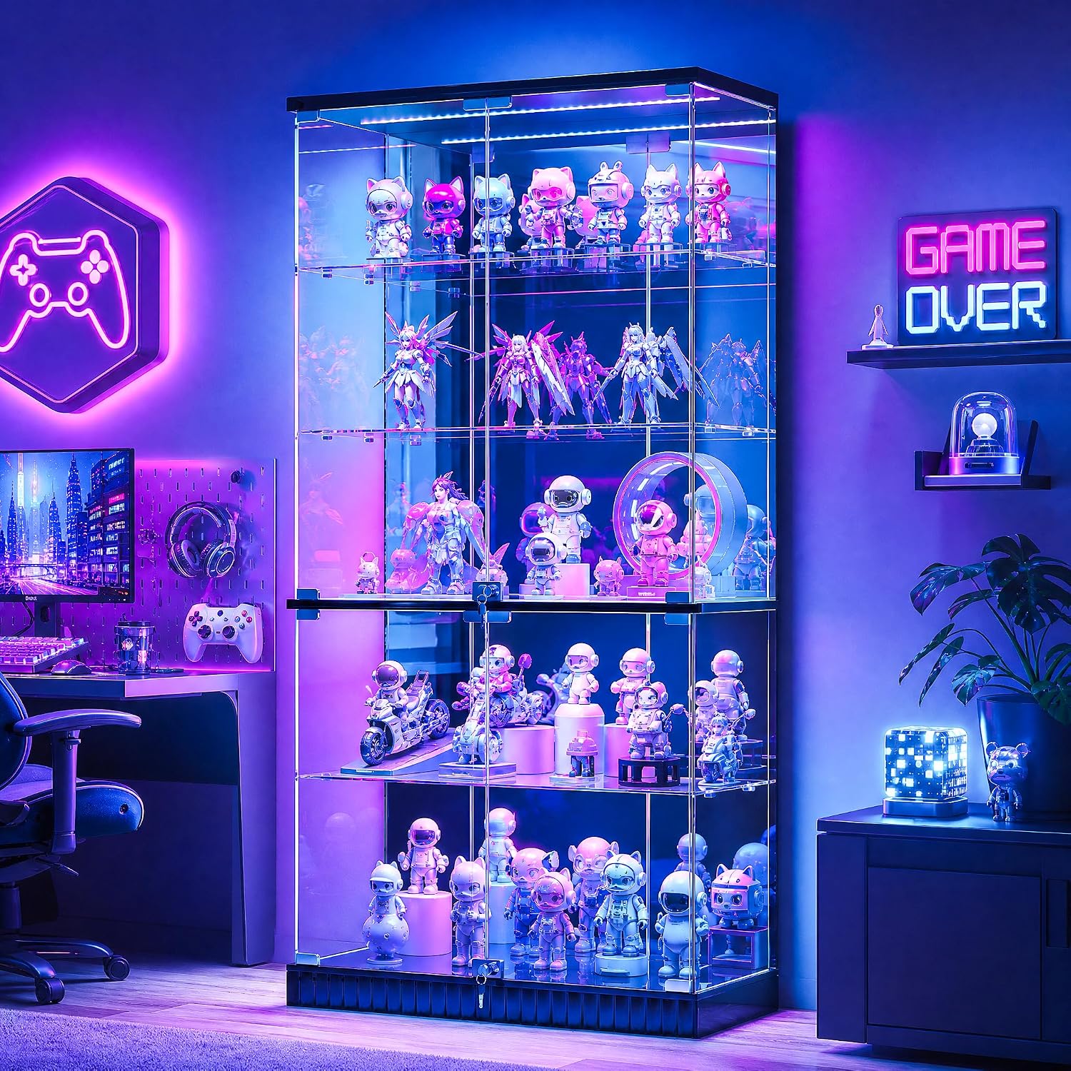 Black Frameless RGB Lockable Glass Display Cabinet