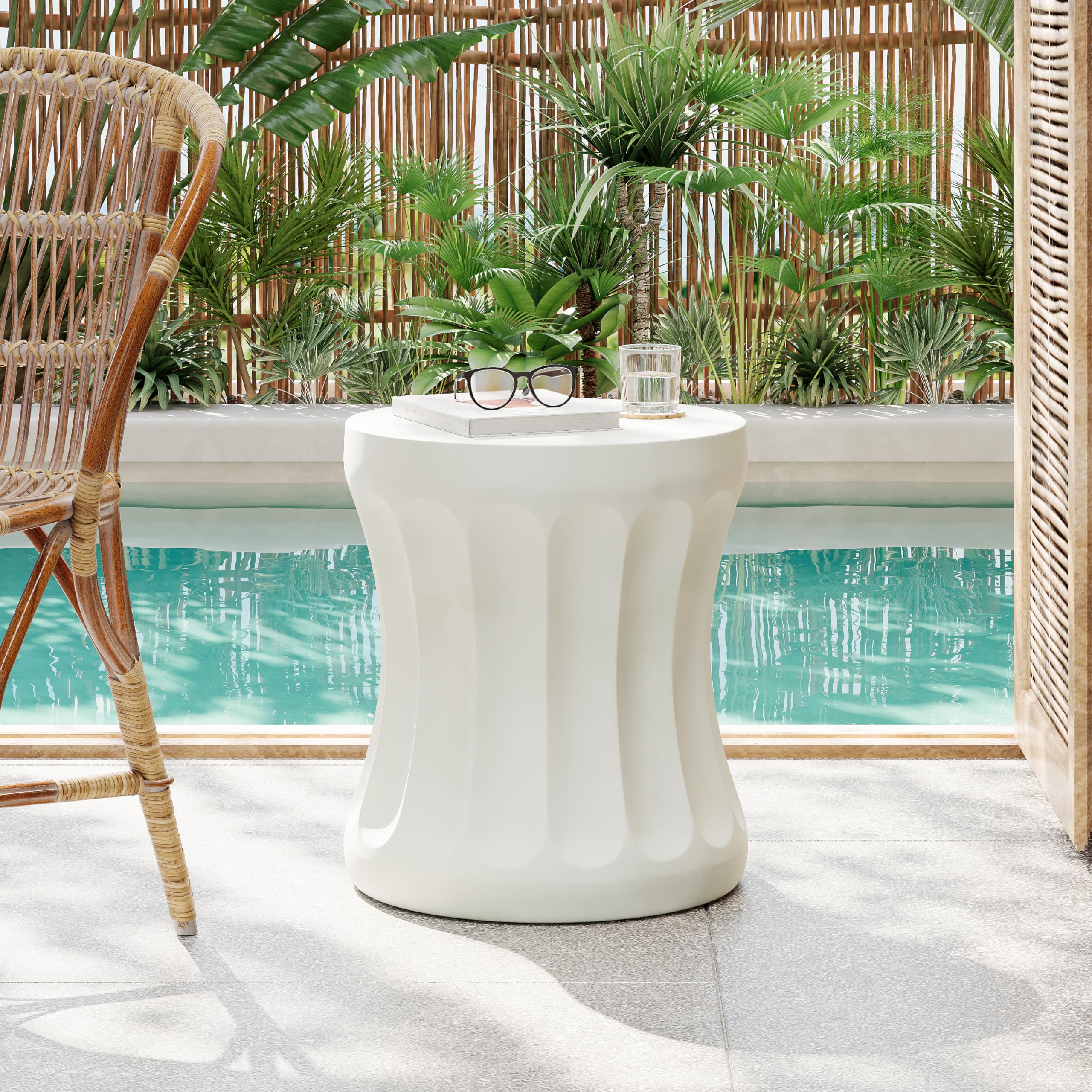Travertine Lightweight Concrete Round Garden Stool