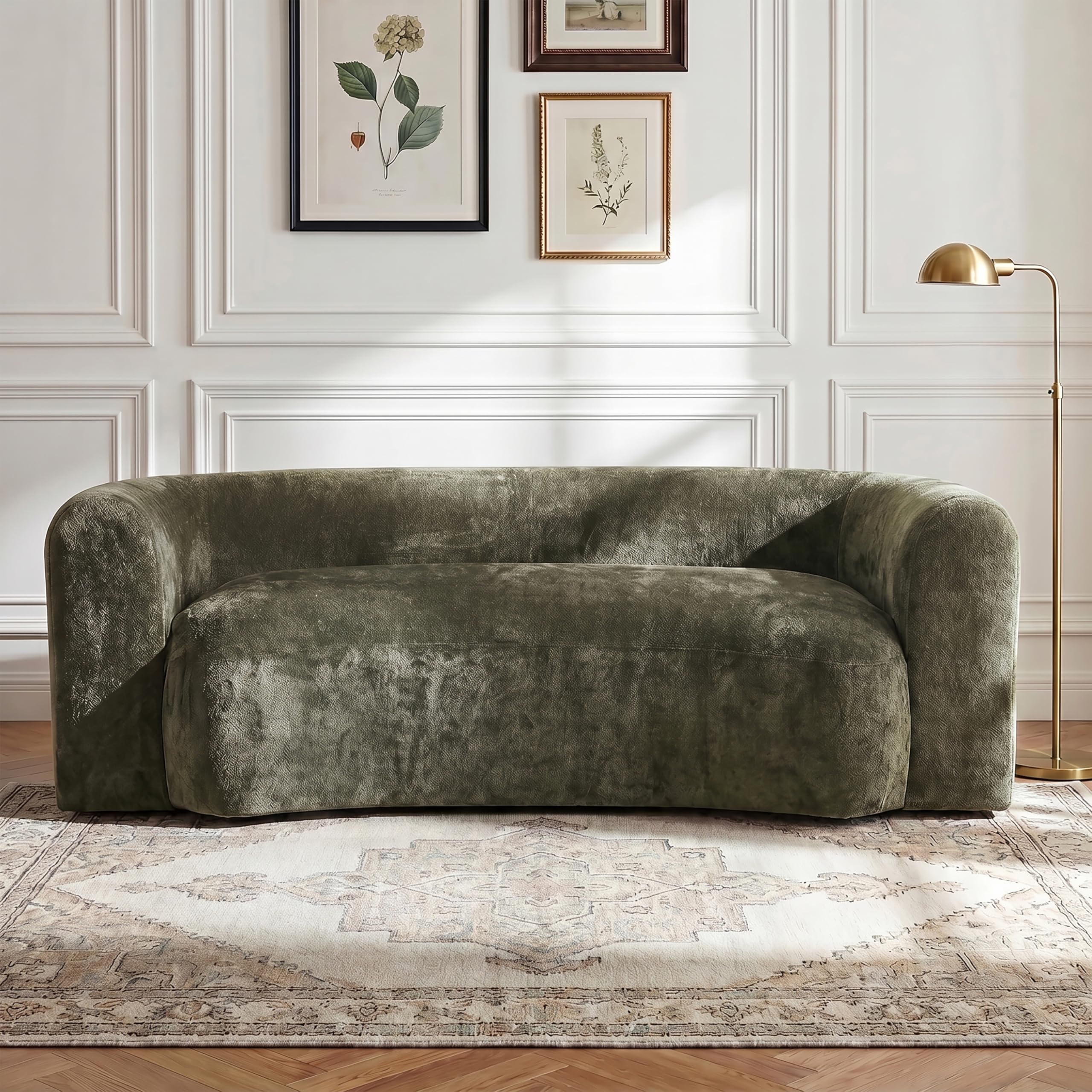 Almond Chenille Curved Cloud Modular Sleeper Sofa