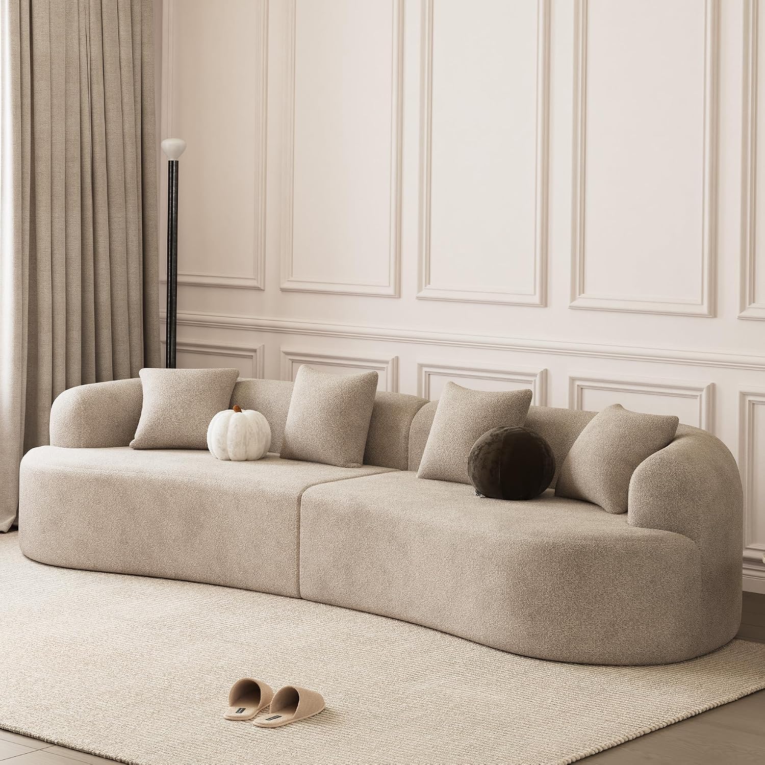 Light Brown Chenille Curved Cloud Modular Sofa