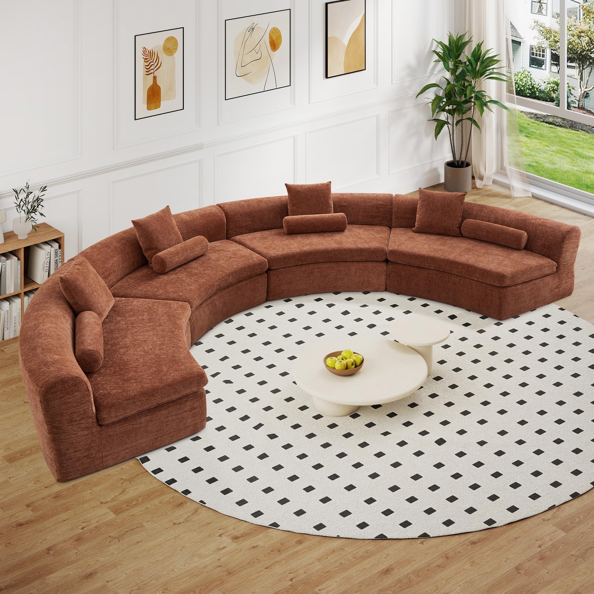 Orange Chenille Curved Modular Cloud Sectional Sofa