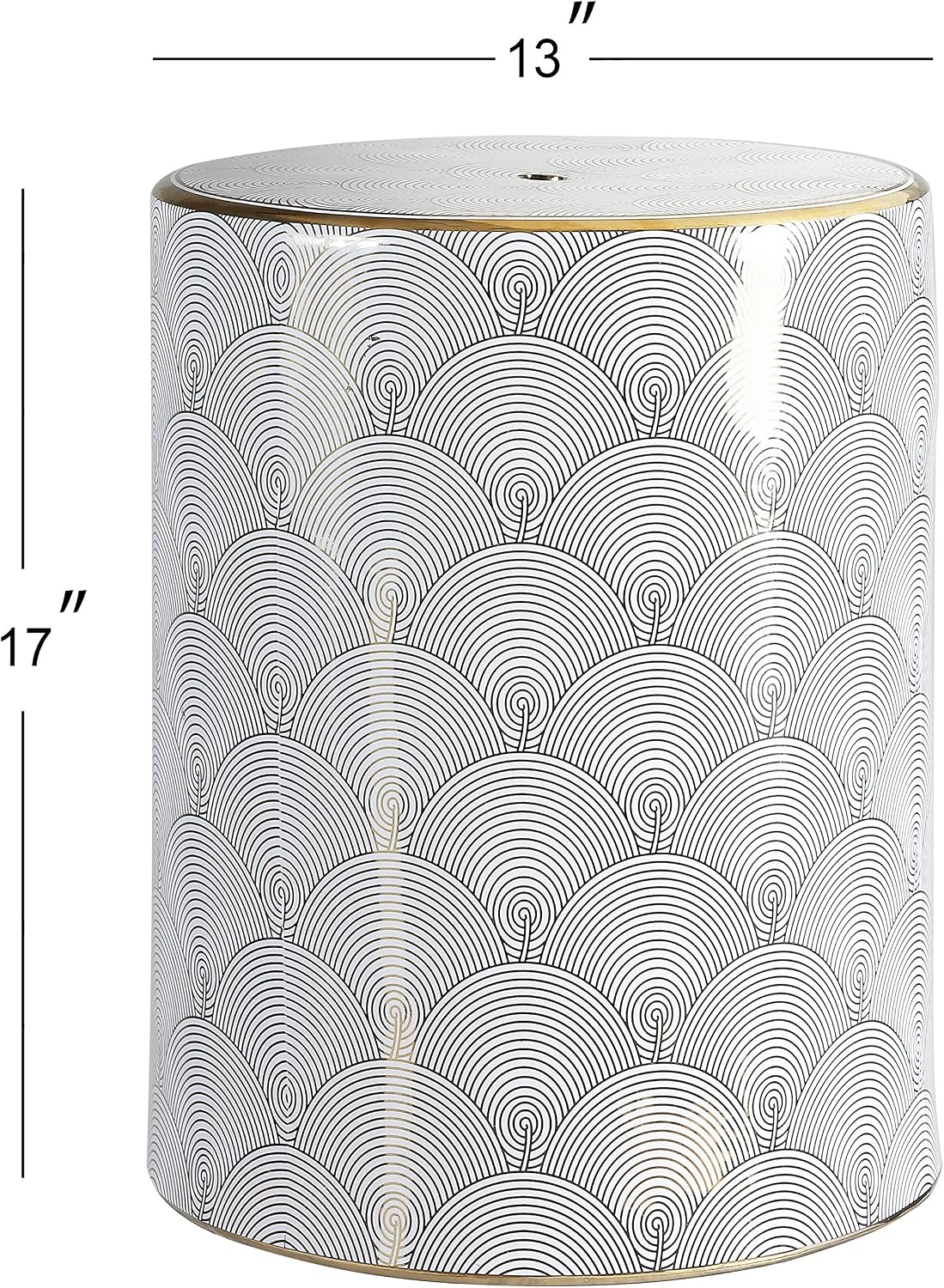 White Gold Fish Scale Ceramic Drum Garden Stool