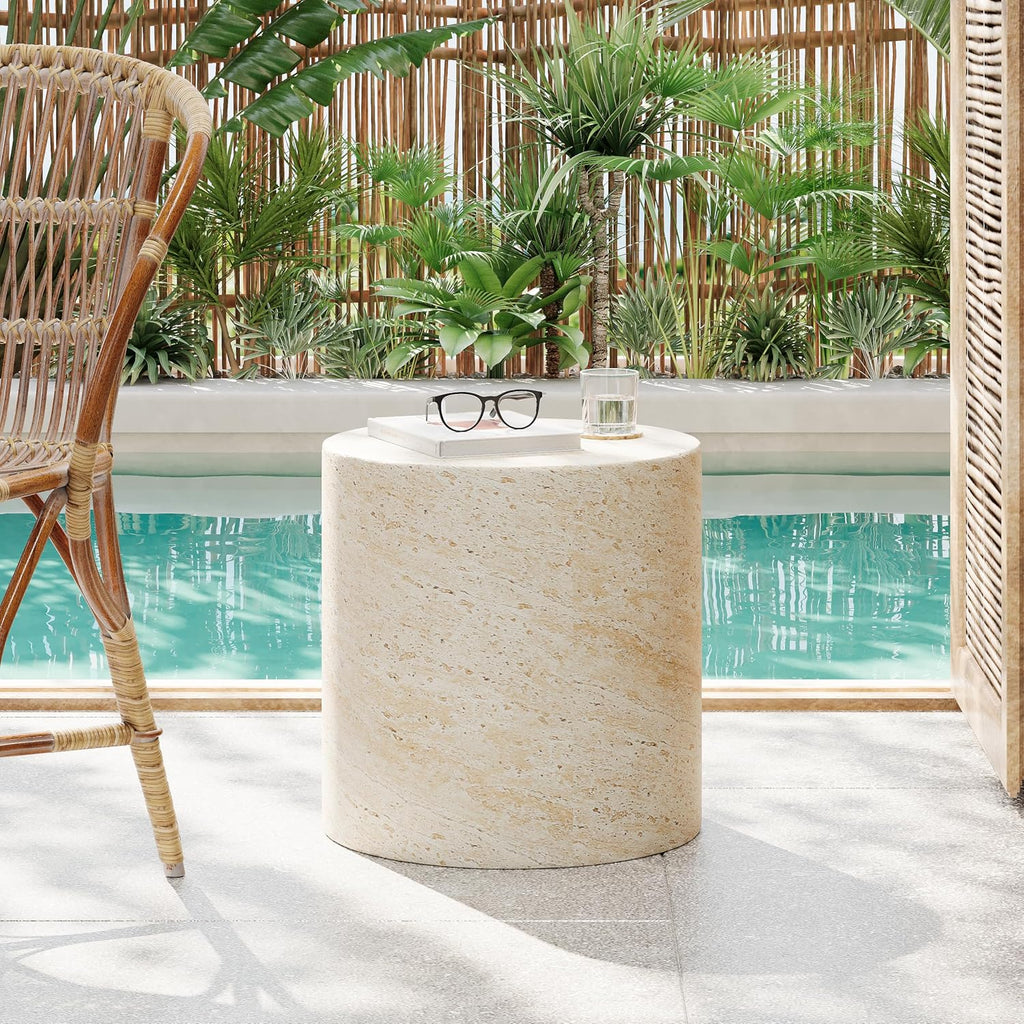 Travertine Lightweight Concrete Round Garden Stool